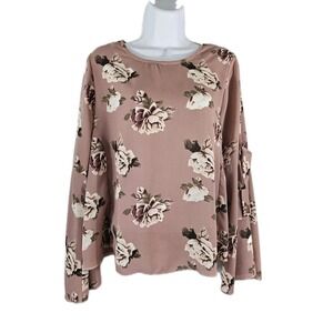 Belle Tweed Blouse Womens Small Pink Floral Bell Sleeve Ruffle Bow Top Romantic
